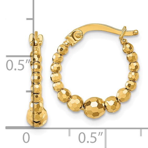 10k Polished 4.0 x 16mm Diamond-cut Beaded Hoop Earrings