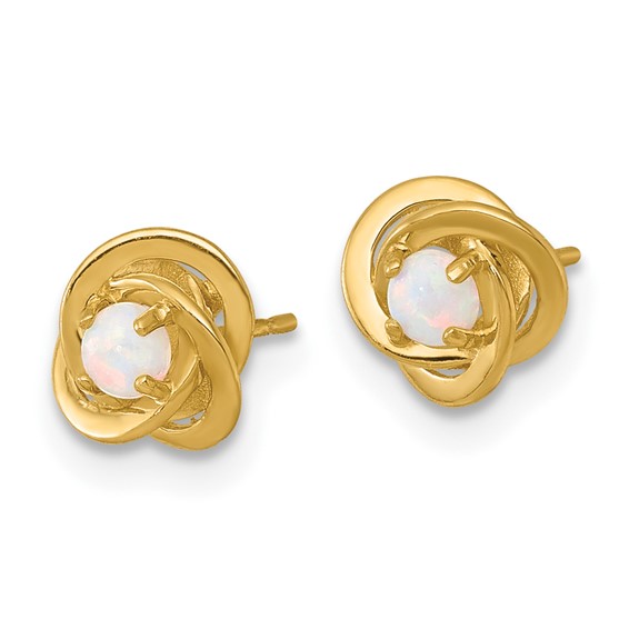 10k Polished Round Lab Created Opal in Love Knot Fancy Post Earrings
