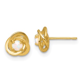 10k Polished Round Lab Created Opal in Love Knot Fancy Post Earrings