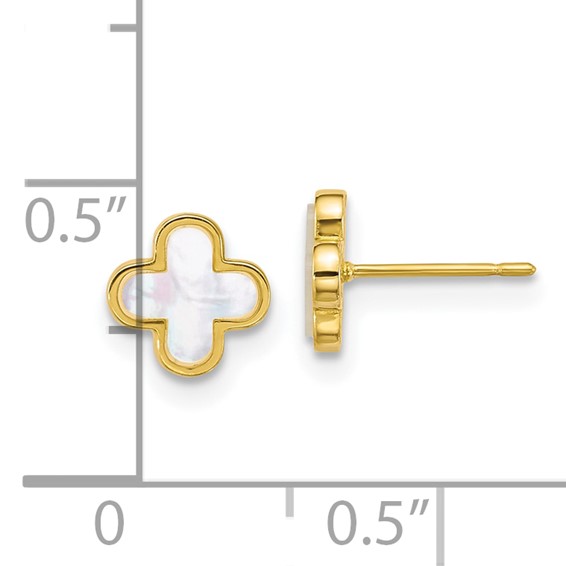 10k Polished Mother of Pearl Clover Post Earrings