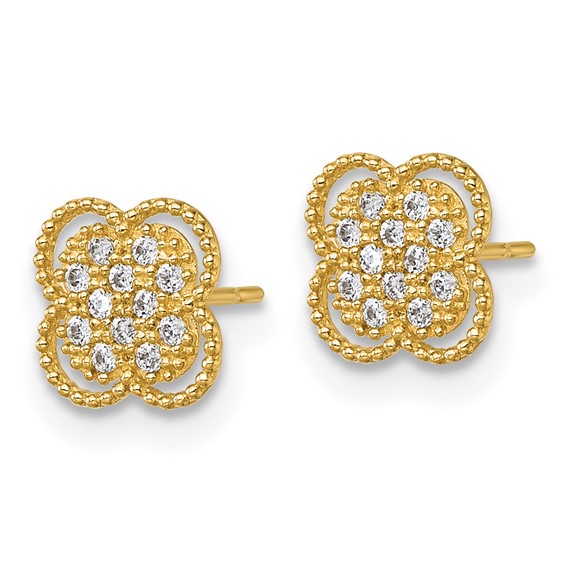 10k Polished Pave CZ Floral Post Earrings