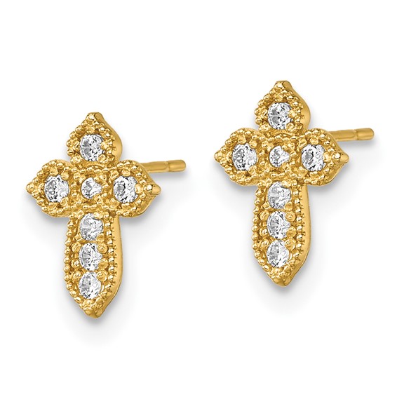 10K Polished CZ Cross Post Earrings