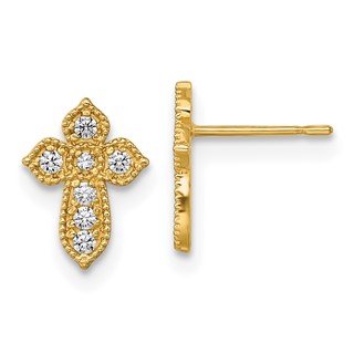 10K Polished CZ Cross Post Earrings