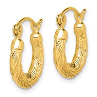 10K Yellow Gold Fancy Small Hoop Earrings view 2