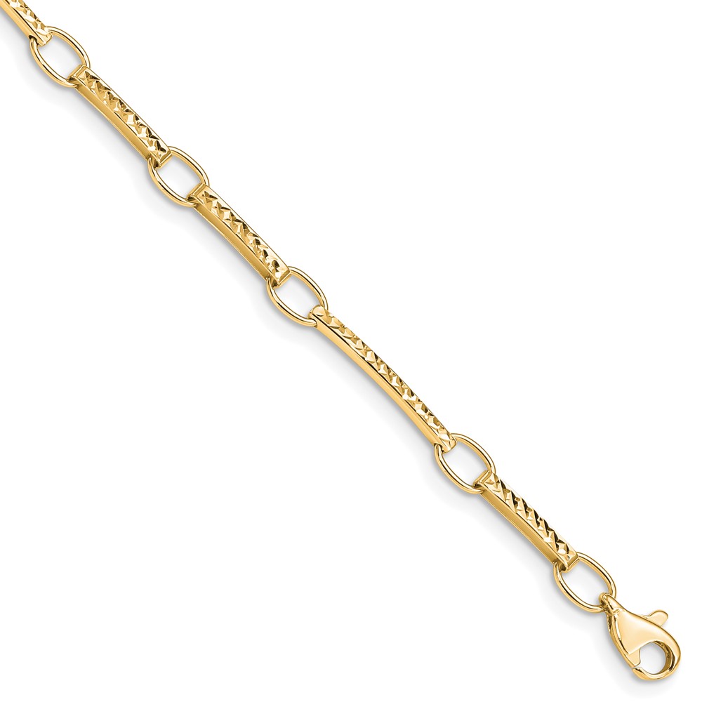 10k Polished and Textured Fancy Link Bracelet (10FB1335Y-7.25)