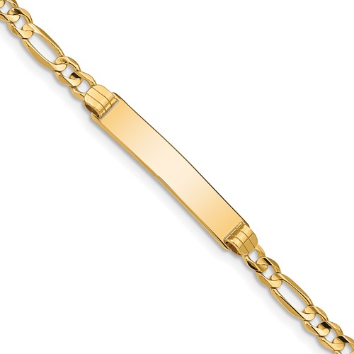 10K Yellow Gold Polished Solid Chain Solid Plate Figaro Link 25x 5mm Plate ID Bracelet, 7"