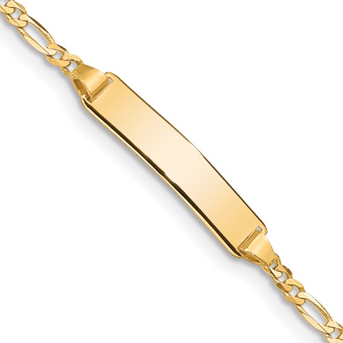10K Yellow Gold Solid Chain Solid Plate Figaro Link 19.5x 4mm Plate ID Bracelet, 5.5"