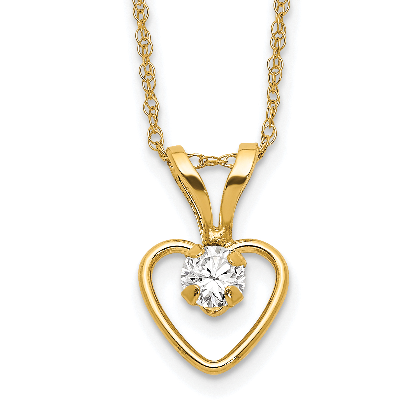 10k Madi K 3mm White Zircon Heart Birthstone Necklace (10GK403-15)