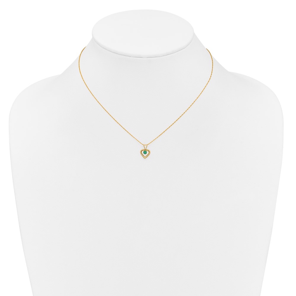 10k Madi K 3mm Emerald Heart Birthstone Necklace (10GK407-15)