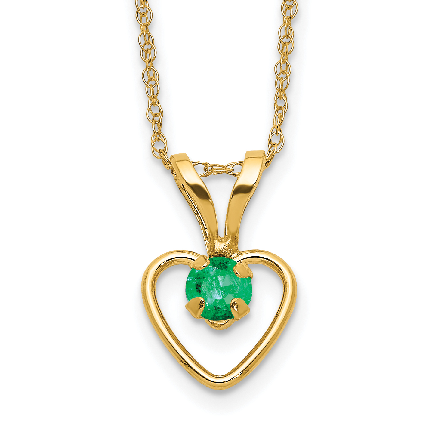 10k Madi K 3mm Emerald Heart Birthstone Necklace (10GK407-15)