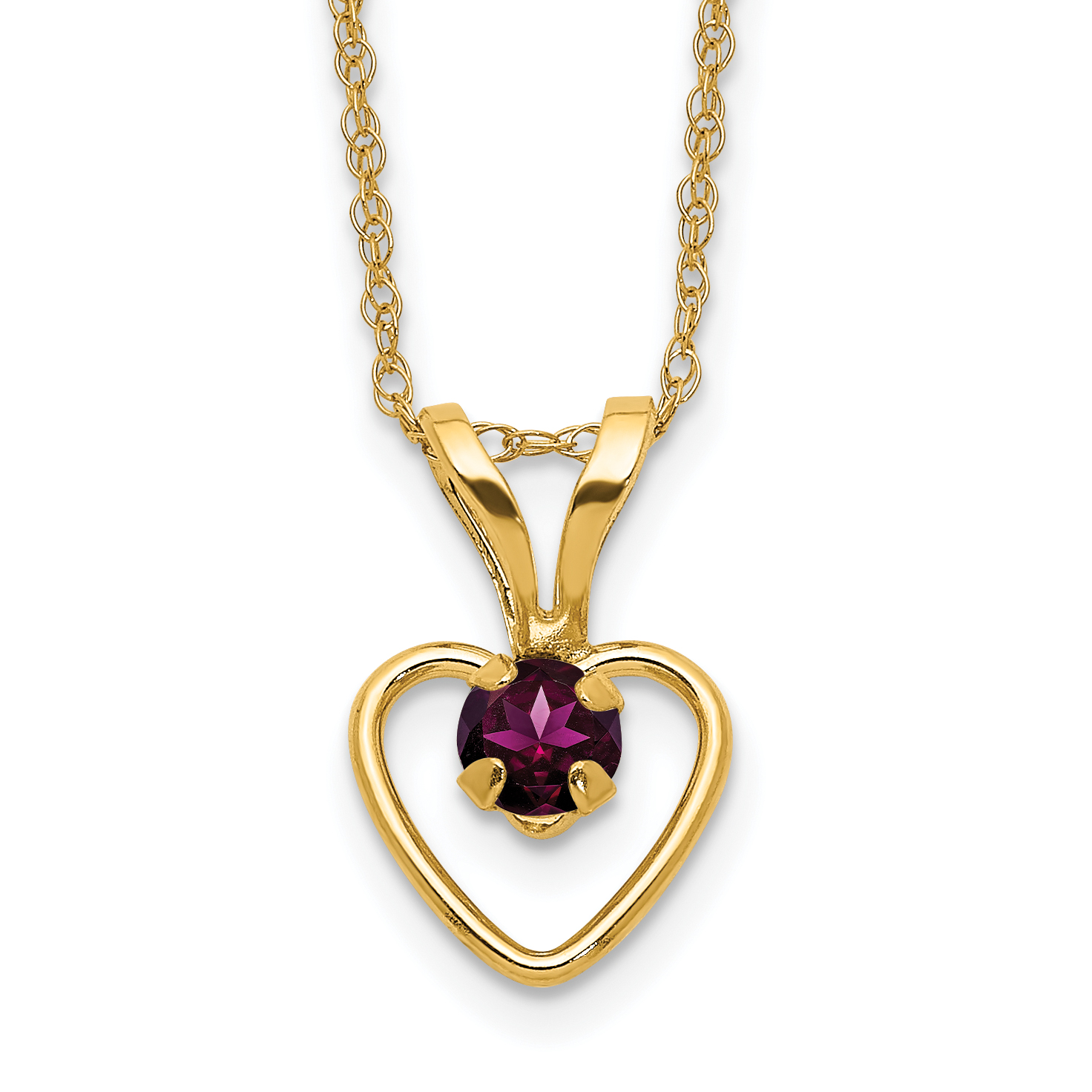 10k Madi K 3mm Rhodolite Garnet Heart Birthstone Necklace (10GK408-15)