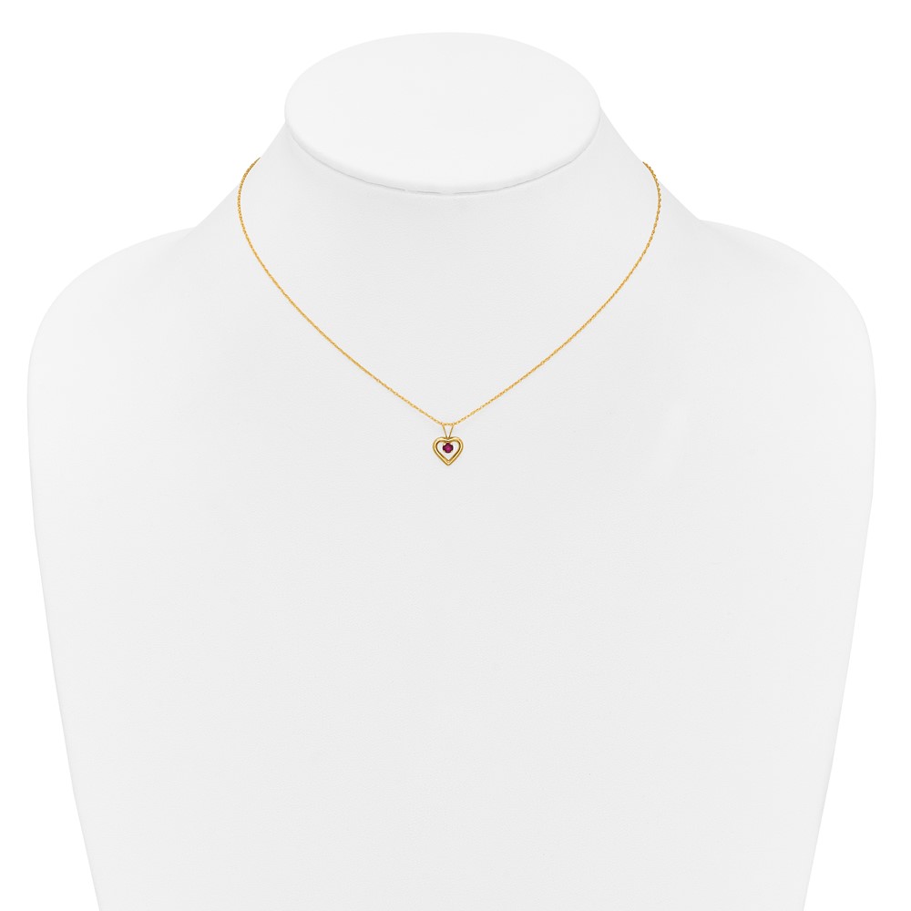 10k Madi K 3mm Ruby Heart Birthstone Necklace (10GK409-15)
