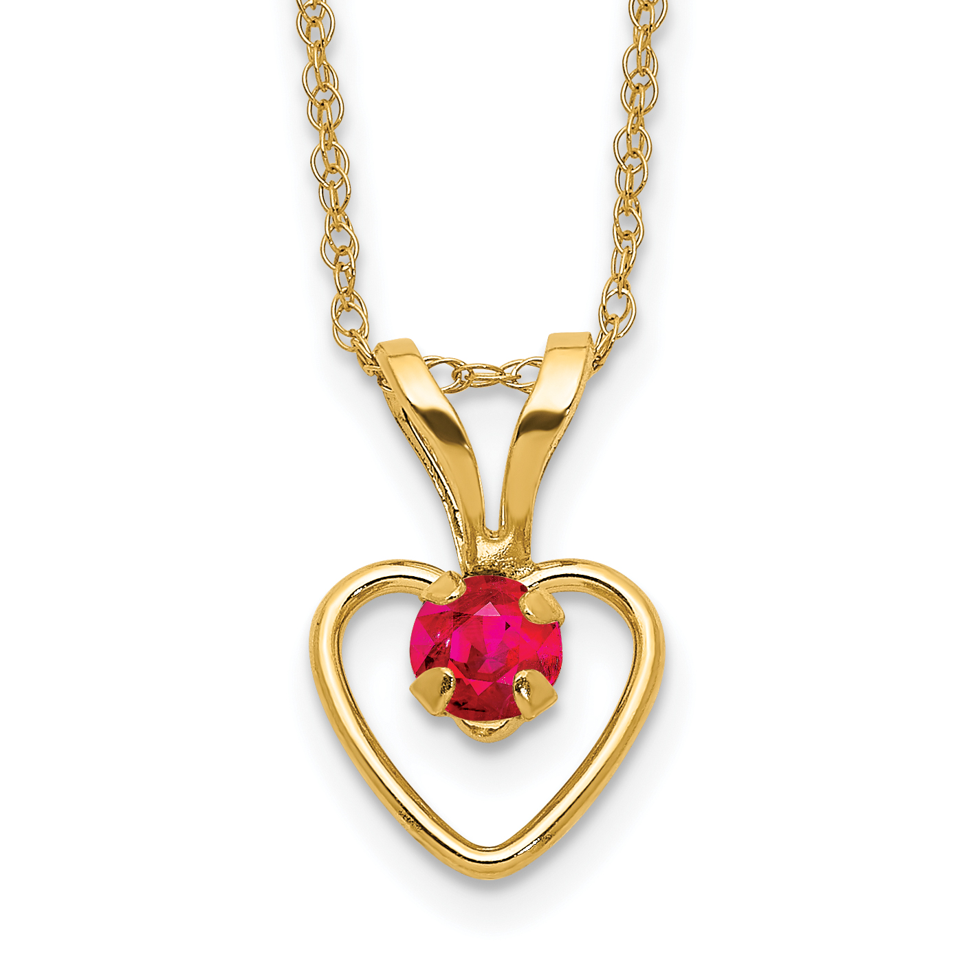 10k Madi K 3mm Ruby Heart Birthstone Necklace (10GK409-15)