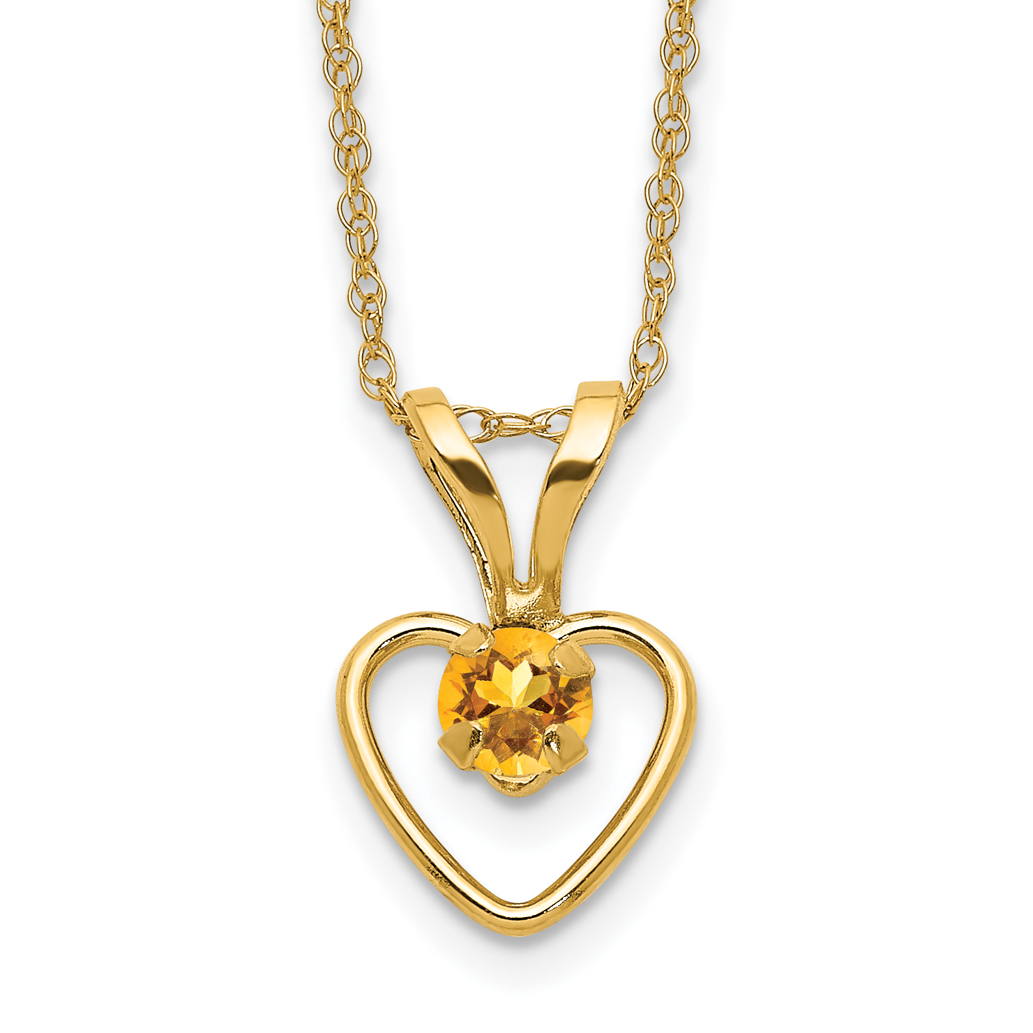 10k Madi K 3mm Citrine Heart Birthstone Necklace (10GK413-15)