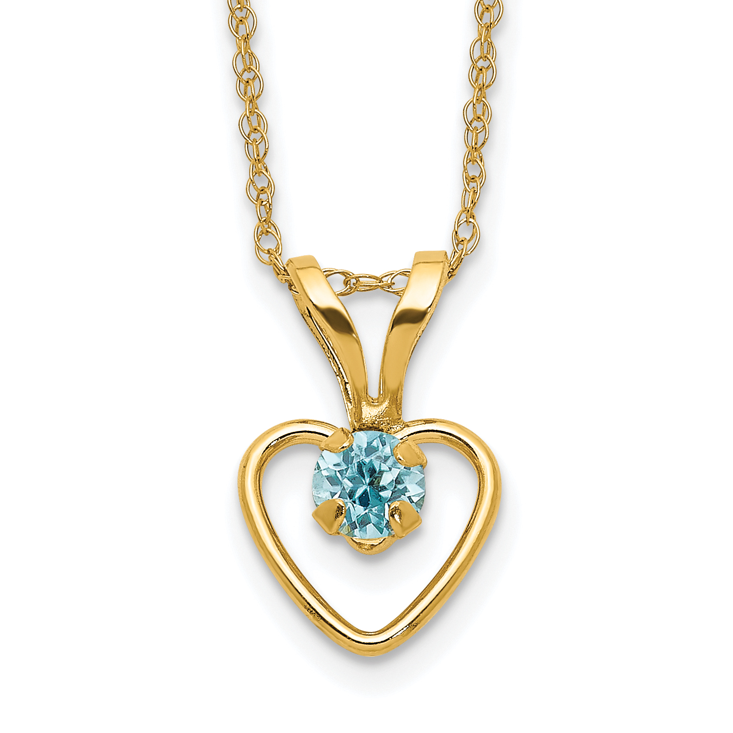 10k Madi K 3mm Blue Zircon Heart Birthstone Necklace (10GK414-15)