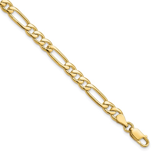 10K 5.25mm Yellow Gold Fancy Polished Figaro Link Bracelet, 8"