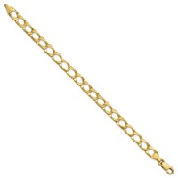 10K 7.4mm Yellow Gold Satin and Diamond-cut Fancy Link Bracelet, 8" view 2