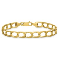 10K 7.4mm Yellow Gold Satin and Diamond-cut Fancy Link Bracelet, 8" view 3