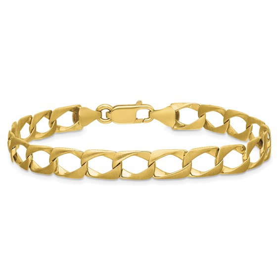 10k 7.4mm Satin & Diamond-cut Fancy Link Bracelet