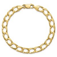 10K 7.4mm Yellow Gold Satin and Diamond-cut Fancy Link Bracelet, 8" view 4