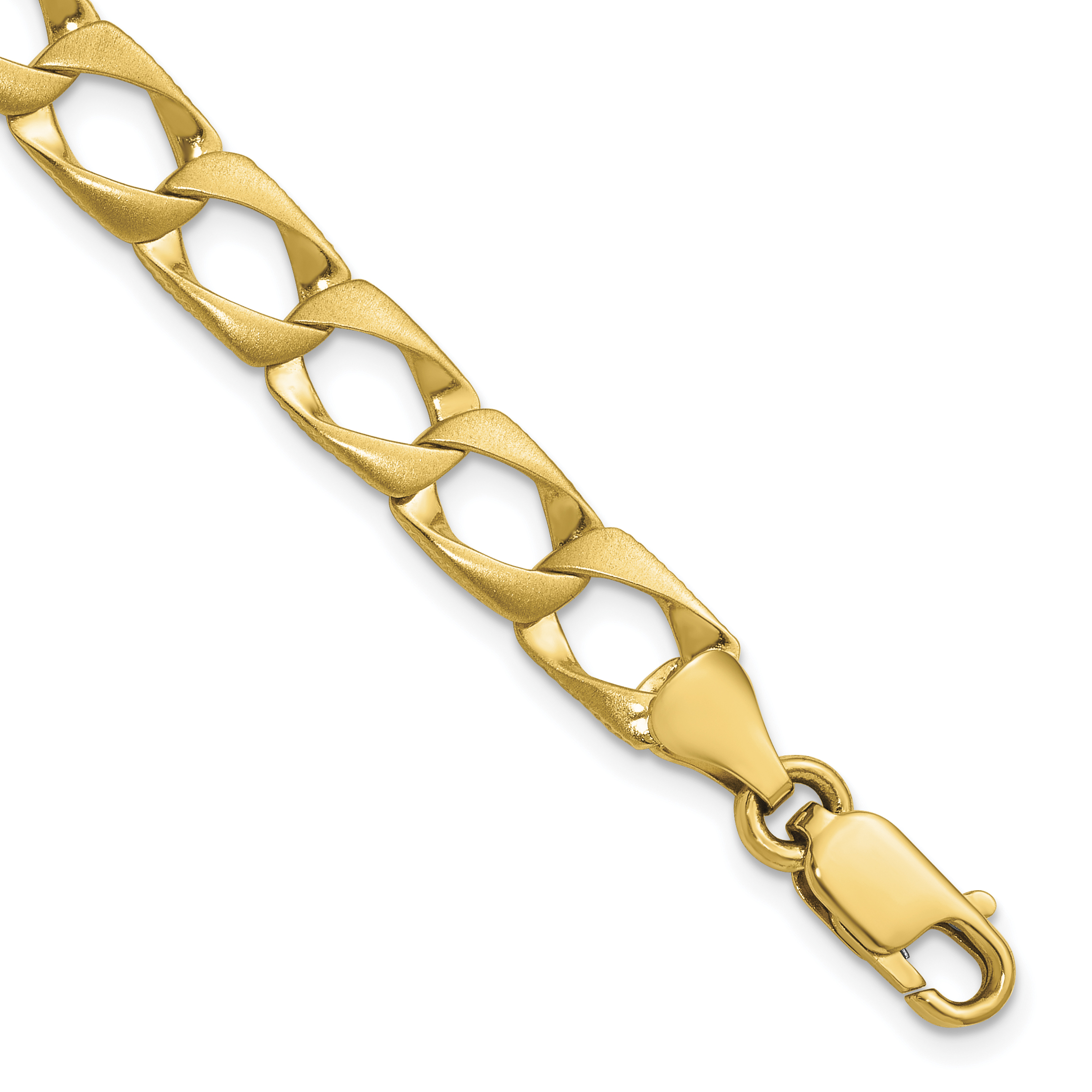 10k 7.4mm Satin & Diamond-cut Fancy Link Bracelet (10GL11-8)