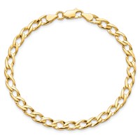 10K 5.25mm Yellow Gold Fancy Polished and Textured Curb Link Bracelet, 8" view 3