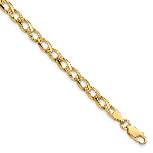 10k 5.25mm Fancy Polished and Textured Curb Link 8 inch Bracelet