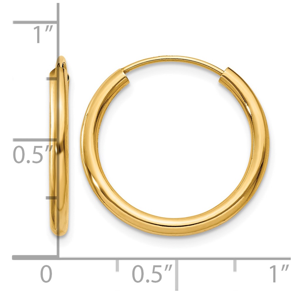 10k Polished Round Endless 2mm Hoop Earrings (10H979)