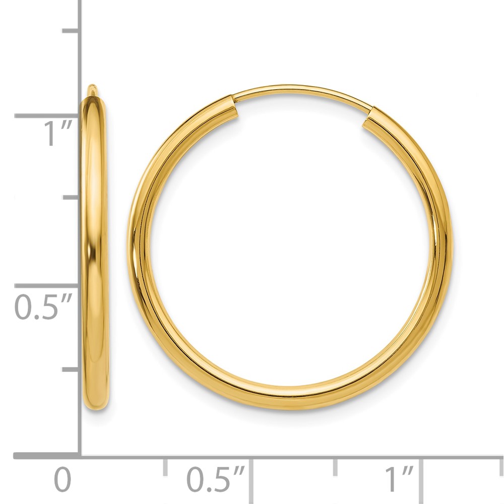 10k Polished Round Endless 2mm Hoop Earrings (10H980)