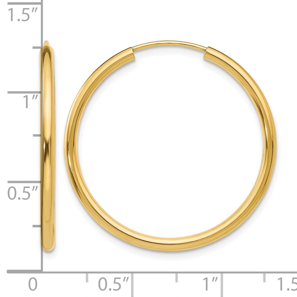 10k Polished Round Endless 2mm Hoop Earrings (10H981)