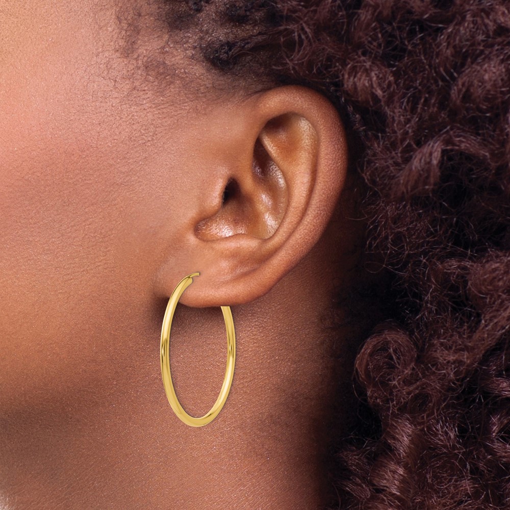 10k Polished Round Endless 2mm Hoop Earrings (10H982)