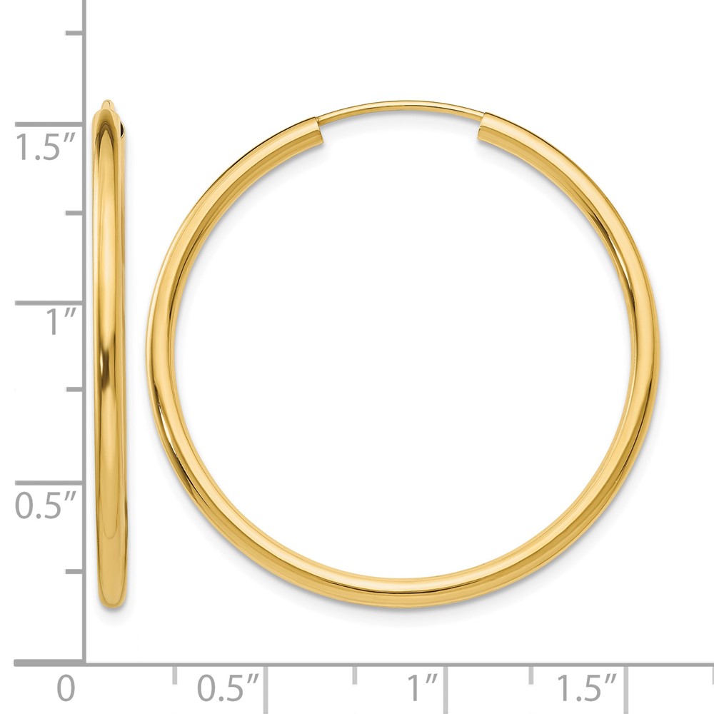 10k Polished Round Endless 2mm Hoop Earrings (10H982)