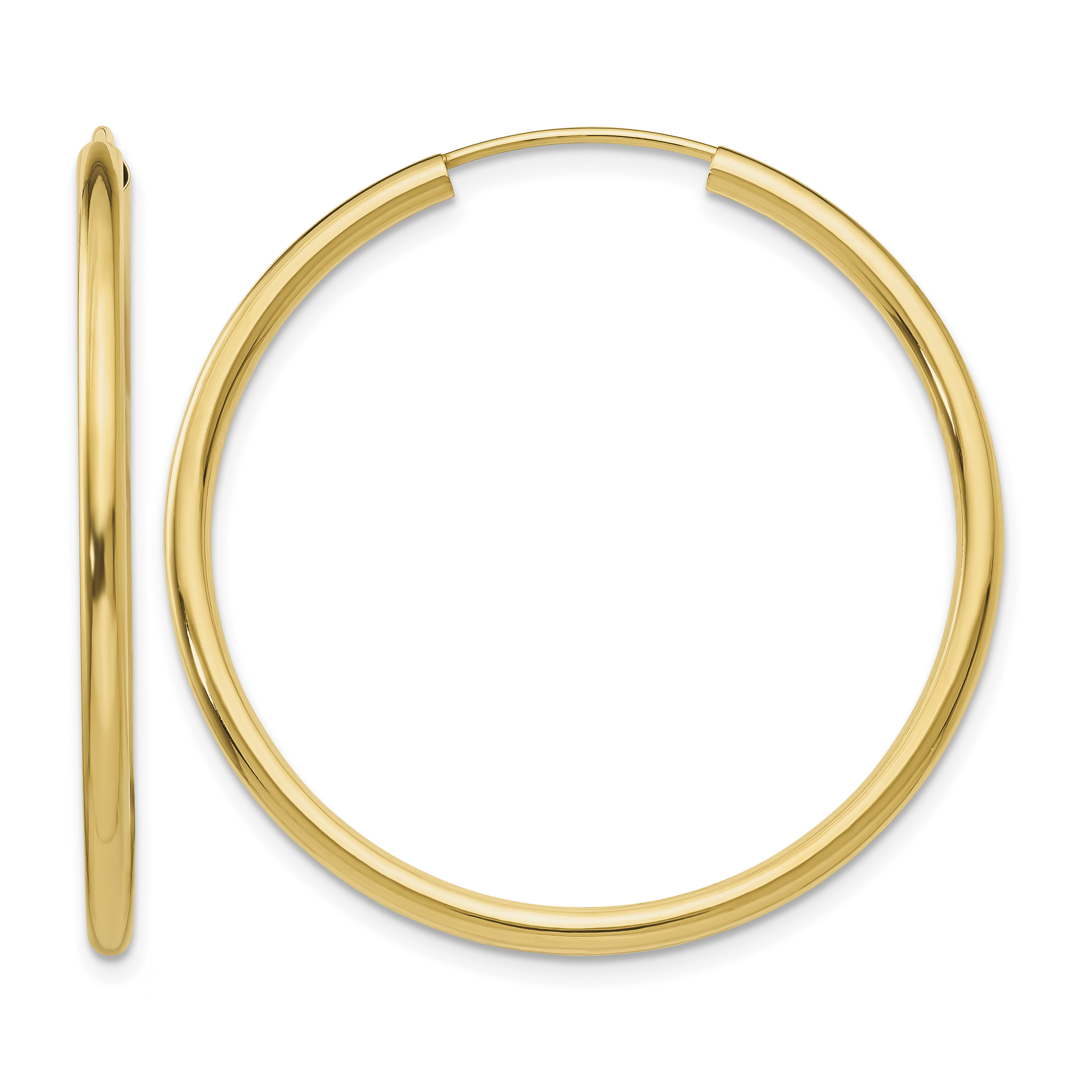 10k Polished Round Endless 2mm Hoop Earrings (10H982)