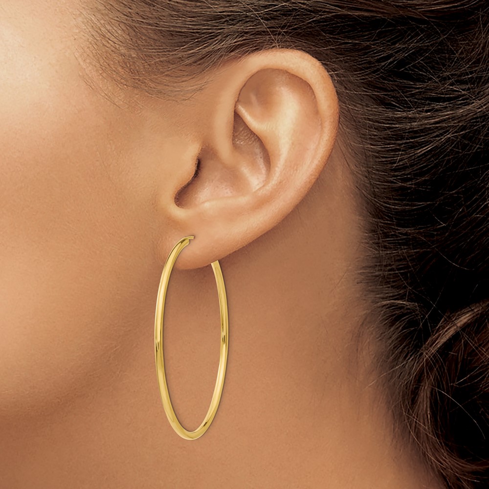 10k Polished Round Endless 2mm Hoop Earrings (10H985)