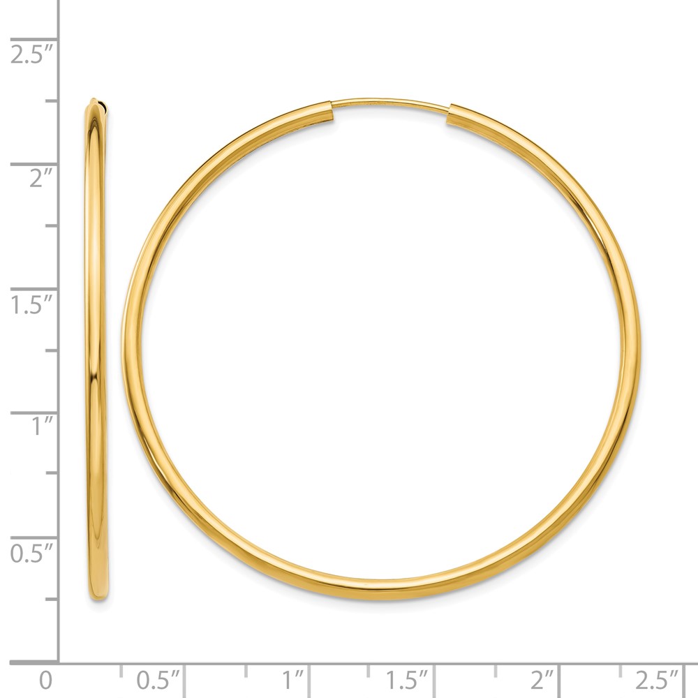 10k Polished Round Endless 2mm Hoop Earrings (10H985)
