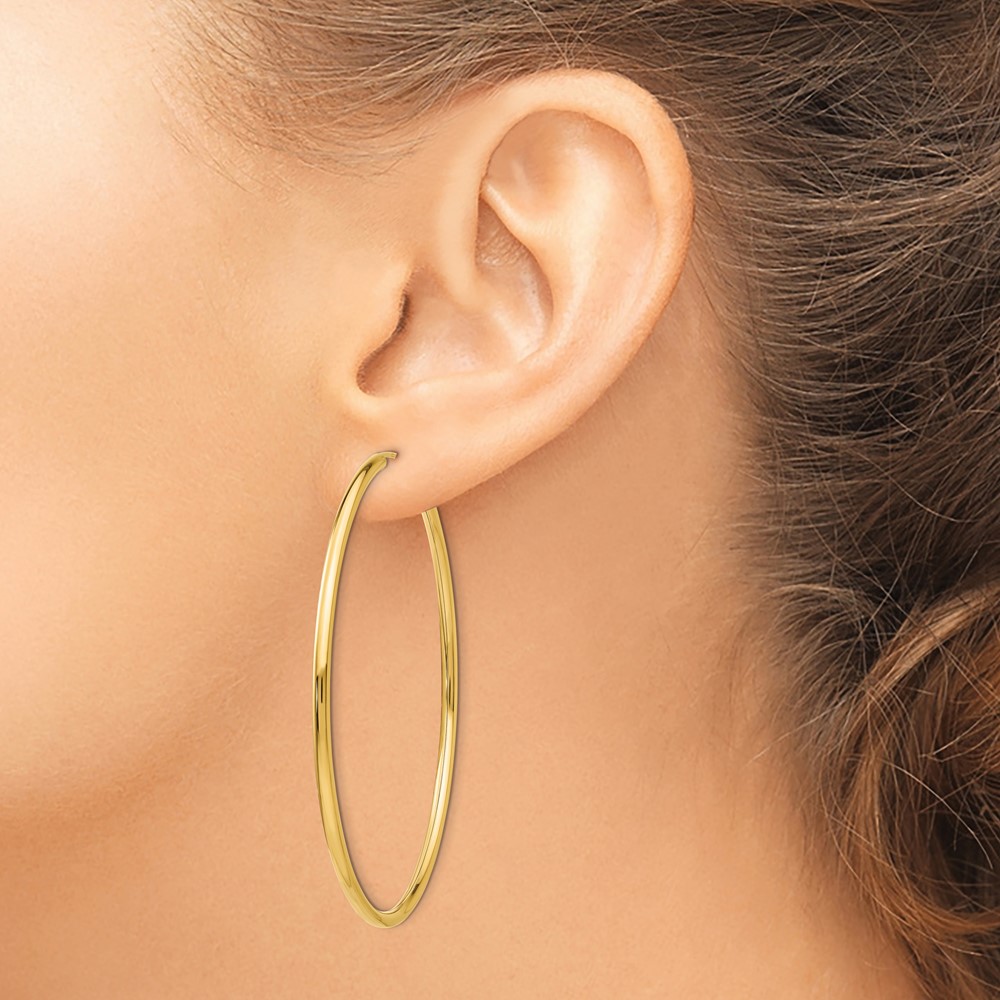 10k Polished Round Endless 2mm Hoop Earrings (10H986)