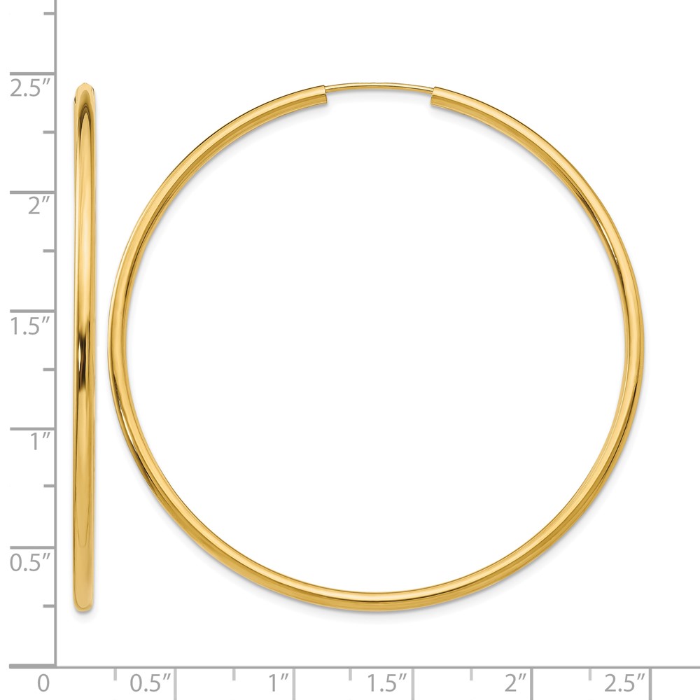 10k Polished Round Endless 2mm Hoop Earrings (10H986)