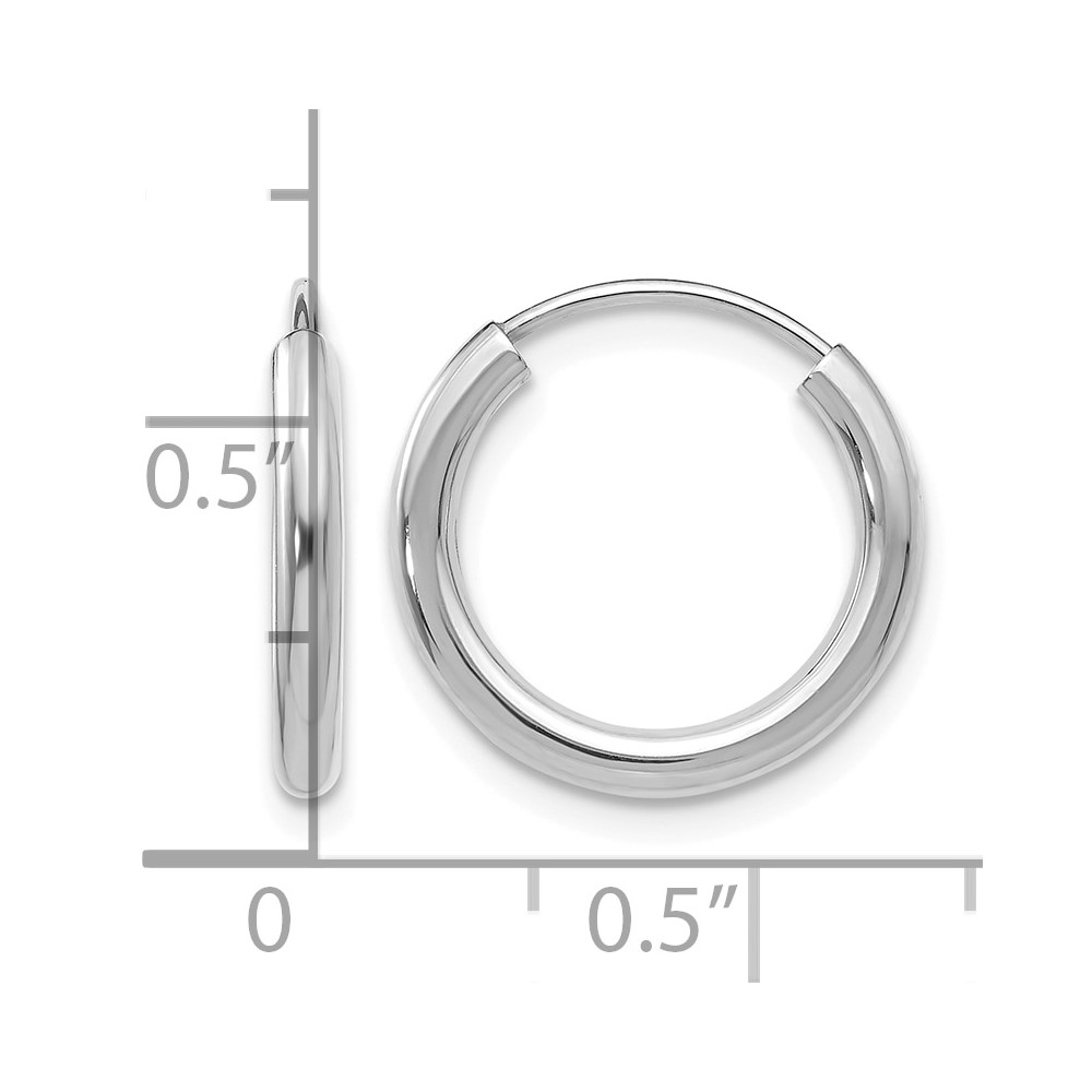 10k White Gold Polished Endless 2mm Hoop Earrings (10H989)