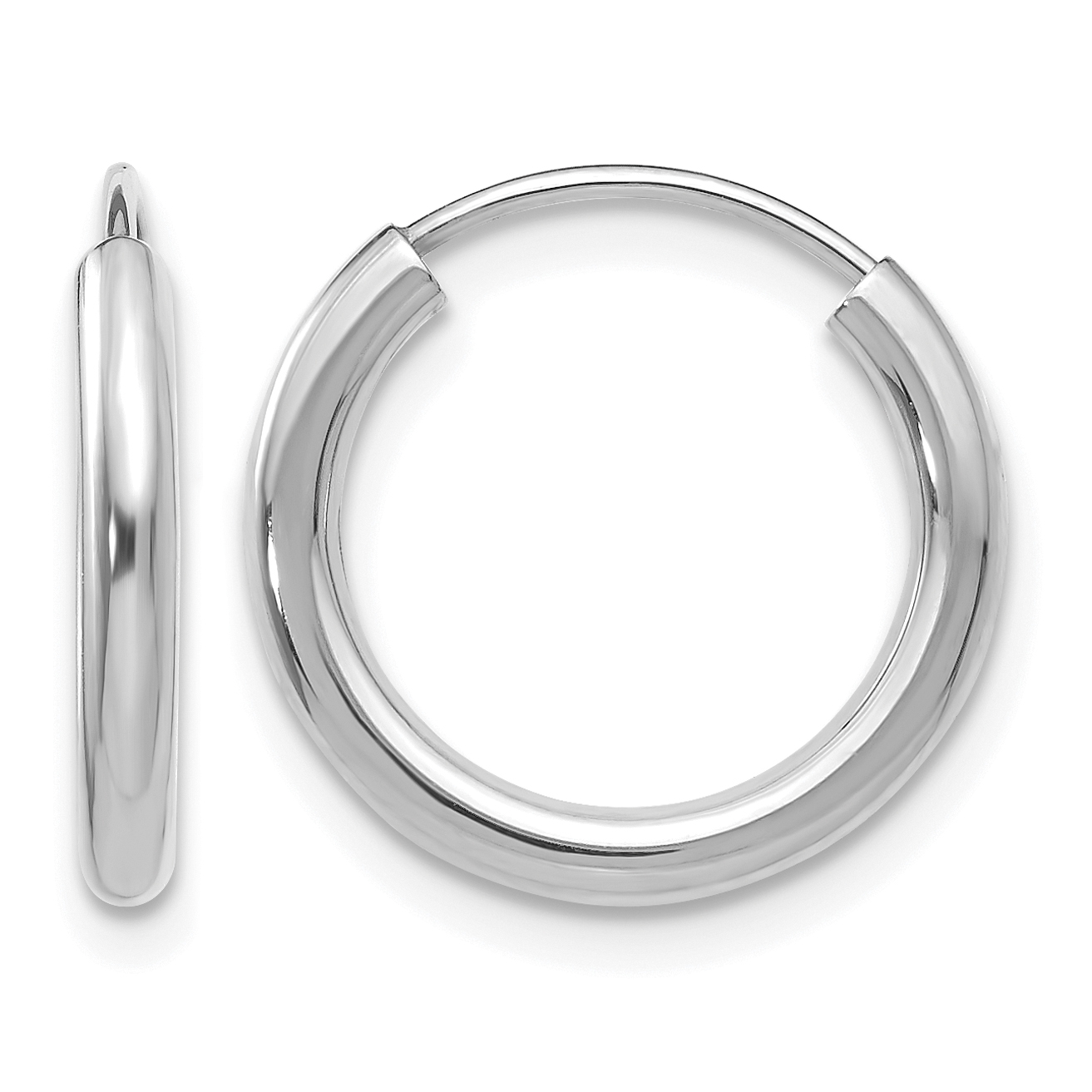 10k White Gold Polished Endless 2mm Hoop Earrings (10H989)