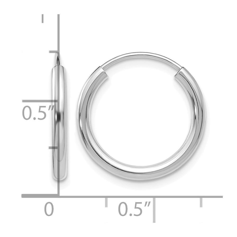 10k White Gold Polished Endless 2mm Hoop Earrings (10H990)