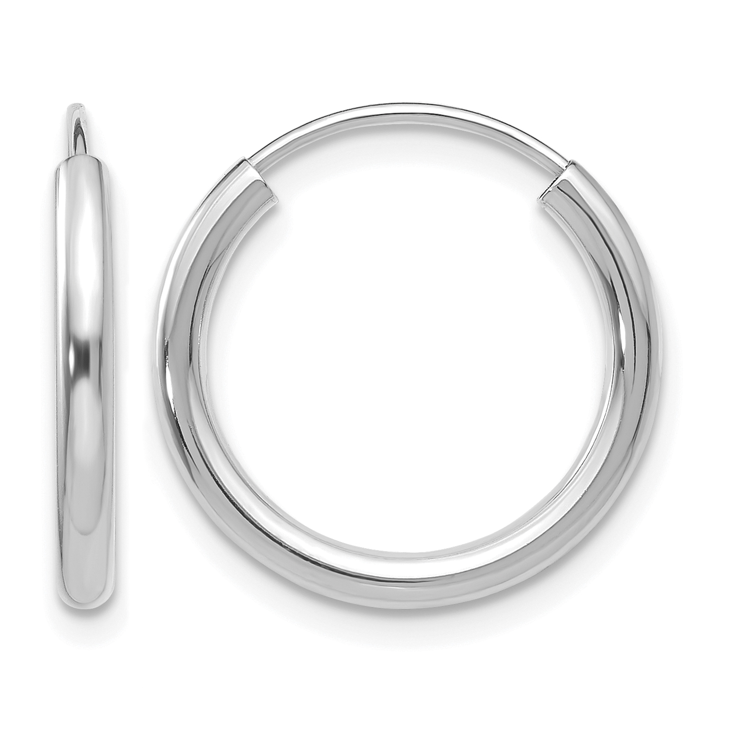 10k White Gold Polished Endless 2mm Hoop Earrings (10H990)