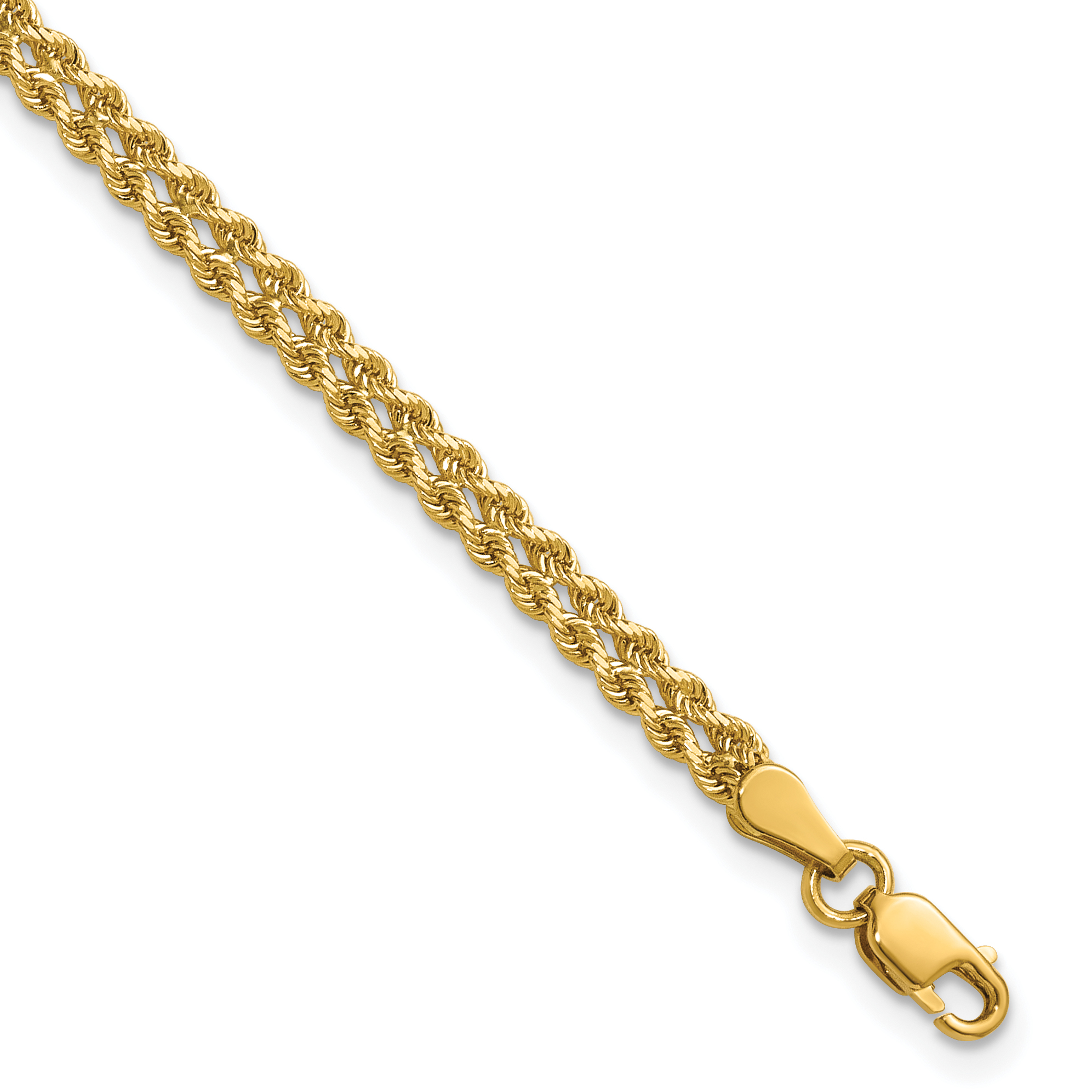 10k 3.0mm Wide Double Strand Rope Bracelet (10K012S2-7)