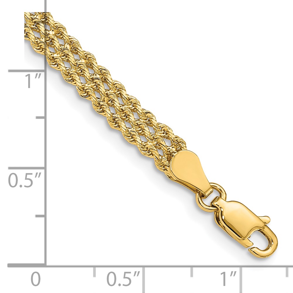 10k 4.5mm Wide Triple Strand Rope Bracelet (10K012S3-7)