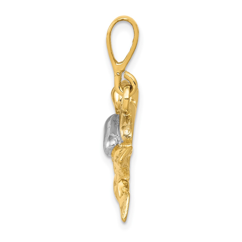 10k & Rhodium Polished Open-Backed Scuba Diver Pendant (10K1052)