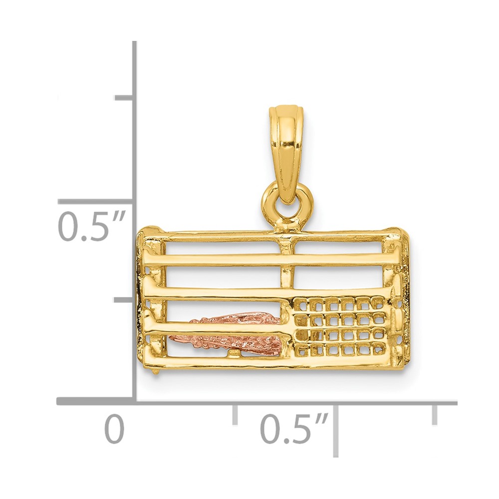 10k Two-Tone Polished 3-Dimensional Lobster Trap Pendant (10K1069)