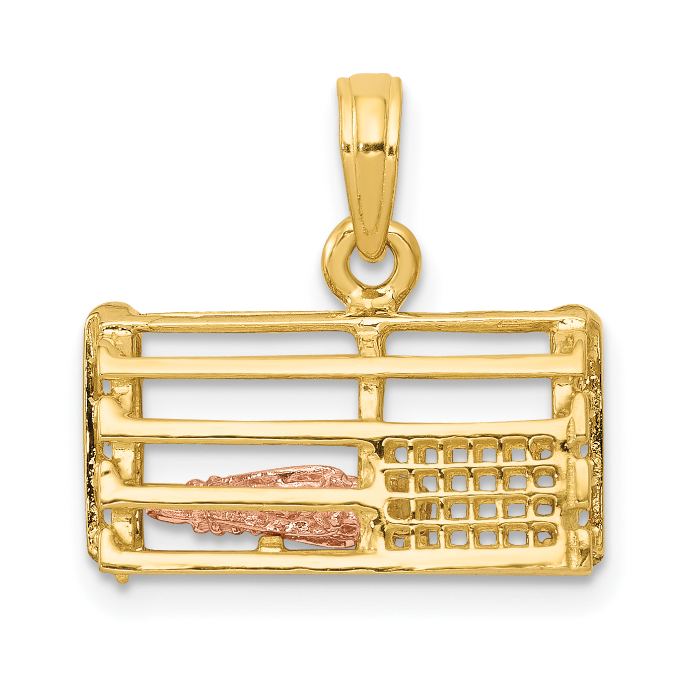 10k Two-Tone Polished 3-Dimensional Lobster Trap Pendant (10K1069)