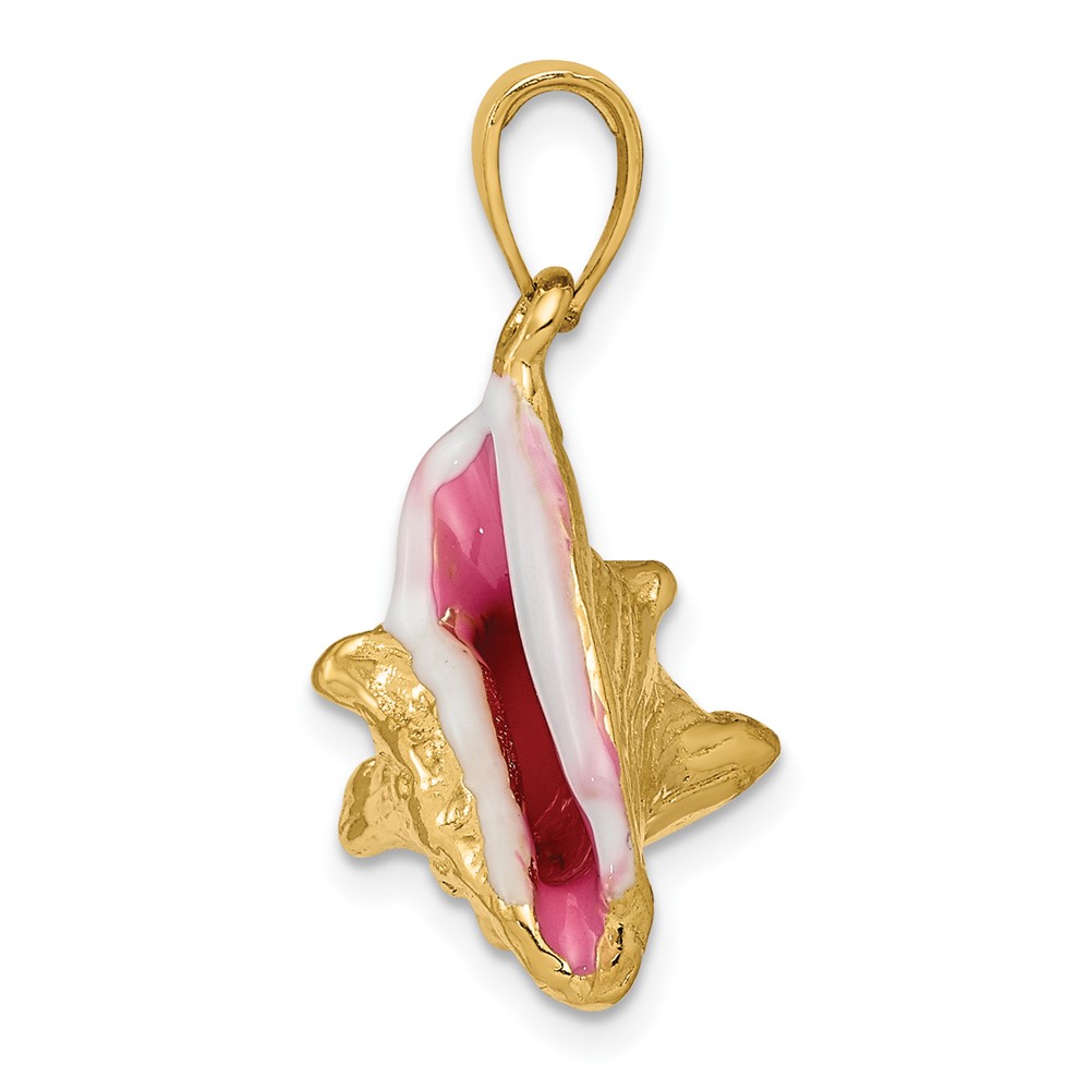 10k Polished 3-Dimensional Pink & White Enameled Conch Shell Pendant (10K1073)