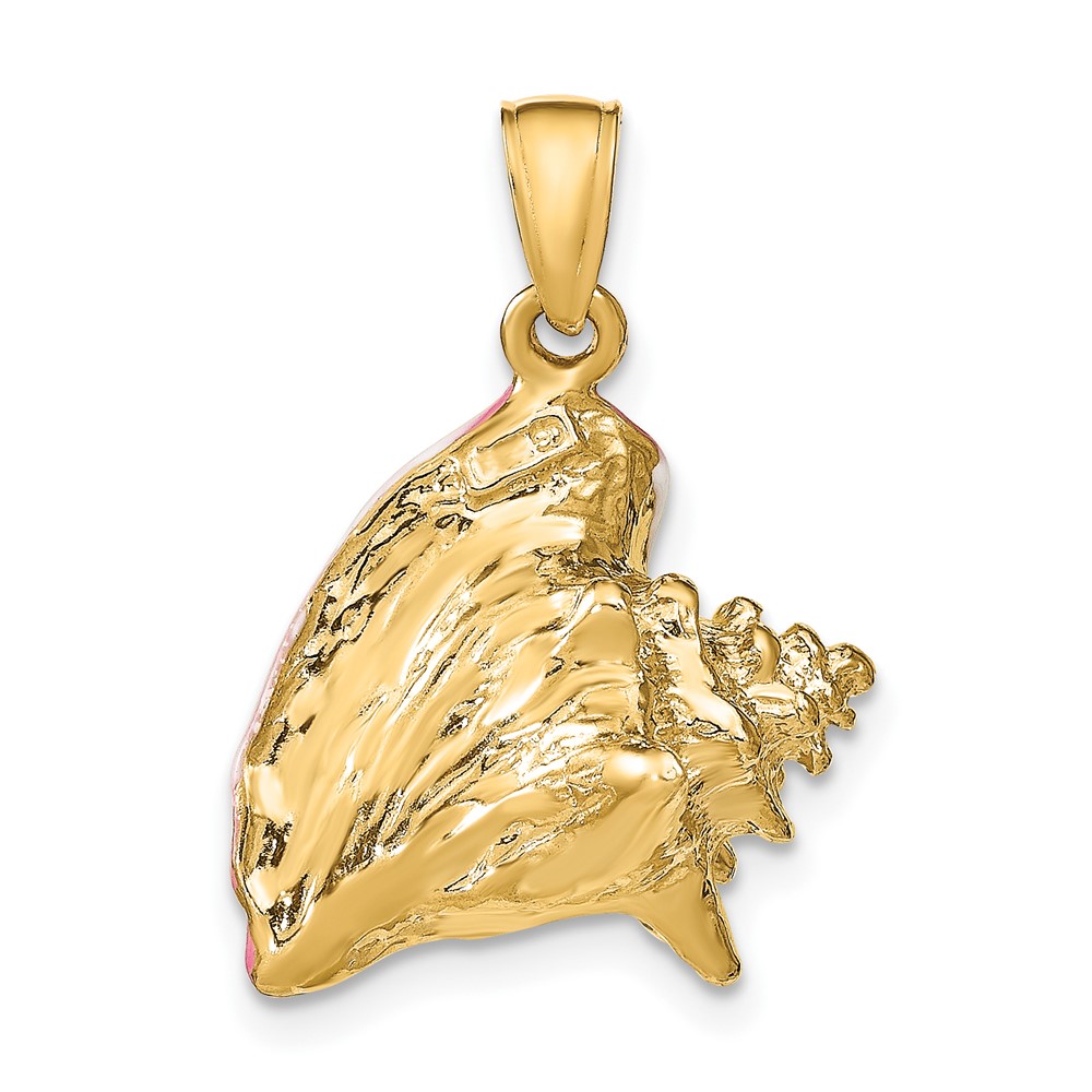 10k Polished 3-Dimensional Pink & White Enameled Conch Shell Pendant (10K1073)