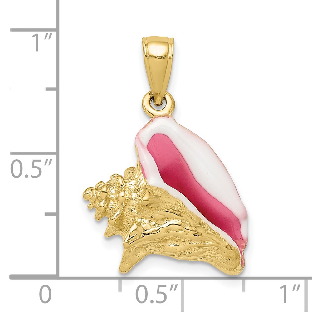 10k Polished 3-Dimensional Pink & White Enameled Conch Shell Pendant (10K1073)