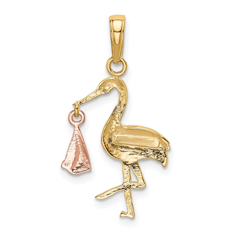 10k Two-tone Stork w/Dangling Baby Charm (10K1331)